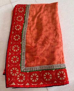 Festive Rust Orange Saree | Traditional Border