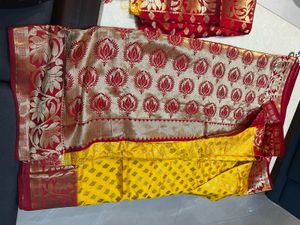 New Vibrant Yellow &amp; Red Silk Saree