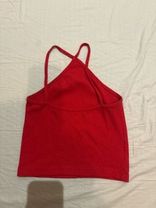Red Triangle Neck Crop Top