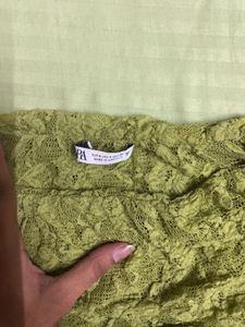 ZARA Lime Green Off-Shoulder Textured Top