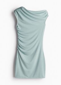 H&amp;M Sage Green One-Shoulder Ruched Mini Dress
