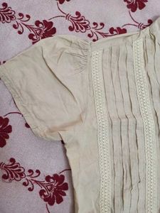 Beige Lace Trimmed Peplum Blouse