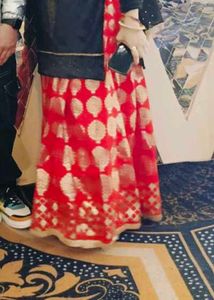 Vibrant Red ethnic skirt lehngawith Gold Print