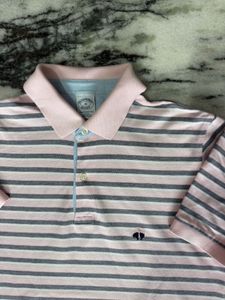 Pink &amp; Grey Striped Polo Shirt