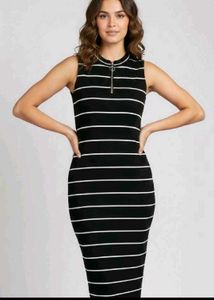 Striped Ribbed Zipper Dress