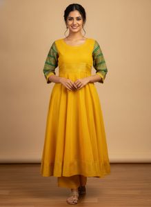 Elegant Yellow Kurta Set with Striped Sleeves