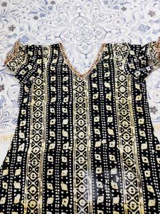 Black & Beige Printed Kurta