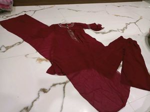 Girls' Maroon Embroidered Kurta Set
