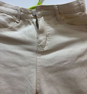 URBANIC Cream Wide Leg Jeans