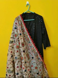 Elegant Black Chikankari Kurta with dupatta