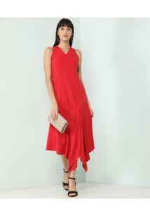 AND Women Red Solid Paneled A-Line Dress