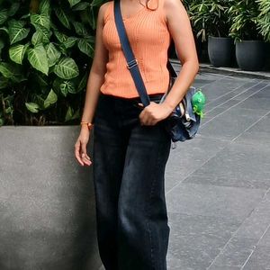 Orange Sleeveless Knit Top