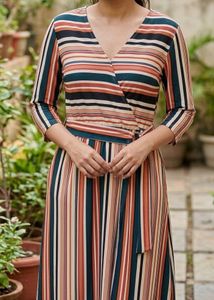 Chic Striped Wrap Dress