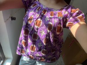 Etam French Vintage Purple Printed Square Neck Puf