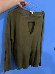 Olive Green Keyhole Neck Top
