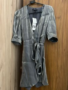 Zara Metallic Silver Wrap Dress