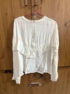 White Ruffle Long Sleeve Top