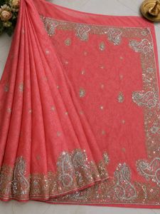 Embellished Coral Saree