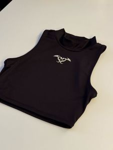 Black Mock Neck Crop Top with Dragon Graphic