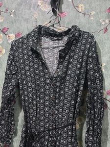 Chic Printed Button-Down Dress with Belt