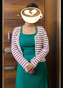 Striped Cardigan with Green Dress