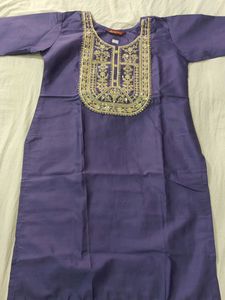 Elegant Purple Kurta with Embellished Neckline