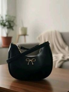 Chic Black Hobo Bag with Bow Accent