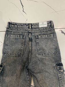Women's Grey Acid Wash Cargo Jeans