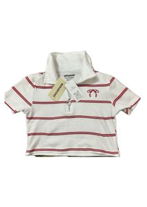 White Striped Zip Polo Crop Top (S)
