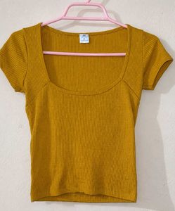 Ribbed Mustard Yellow Square Neck Top