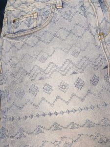 Demin Miniskirt With Embroidery Pattern