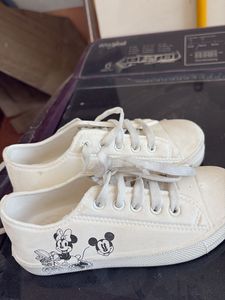 Mickey & Minnie Mouse White Canvas Sneakers