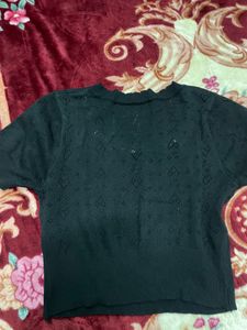 Cute Black Cropped Top with Ribbon Tie