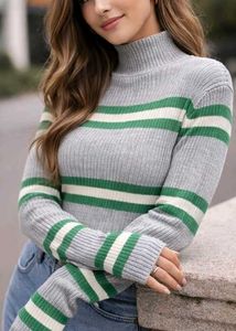 Striped Turtleneck Knit Sweater