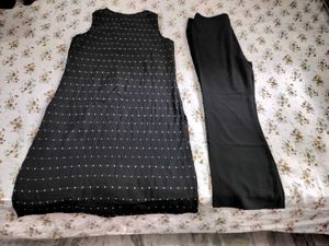 Stylish Sleeveless Printed Black Kurta with pant