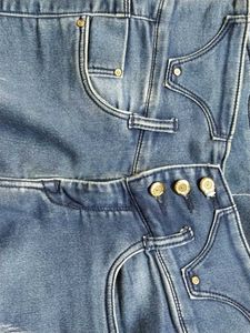 High Waisted Blue Jeans with Embellished Cuffs