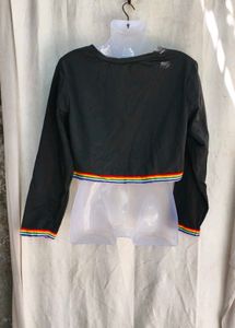 Cropped Long Sleeve Top with Rainbow Trim