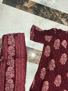 Maroon Floral Kurta Set