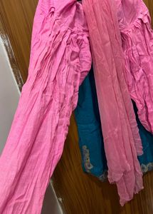 Teal Kurta Set with Pink Dupatta &amp; patiyala pant