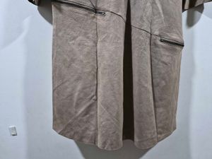 Taupe Suede-like Midi Dress with Zippers polyester