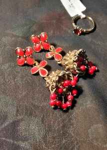 Red &amp; Gold Ethnic Earrings &amp; Ring✨❤️