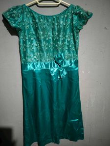 Elegant Teal Lace &amp; Satin Dress