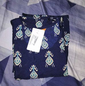 Brand New Navy Blue Ikat Print Straight Kurti