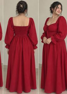Elegant Red Maxi Dress with Smocked Bodice