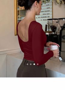 Savana Burgundy Open Back Long Sleeve Fitted Top⁠