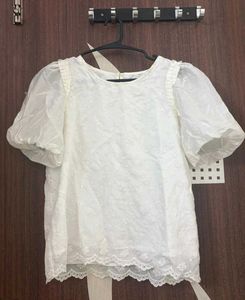 White Embroidered Puff Sleeve Top