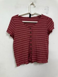 Striped Button-Down Crop Top