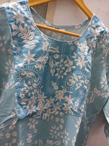 Sky Blue Floral Embroidered Kurta