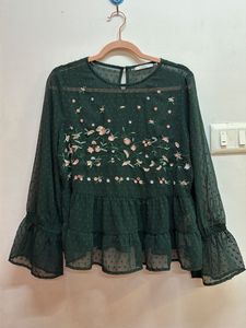 Embroidered Flared Sleeve Blouse