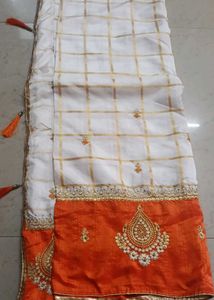White &amp; Orange Saree